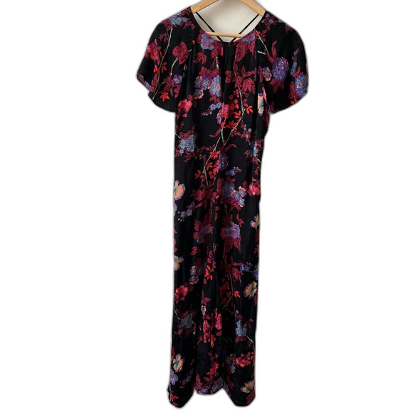 REISS Womens Leni Dark Floral Romantic Flutter Sleeve Midi Dress Black Size 8 - Picture 2 of 6